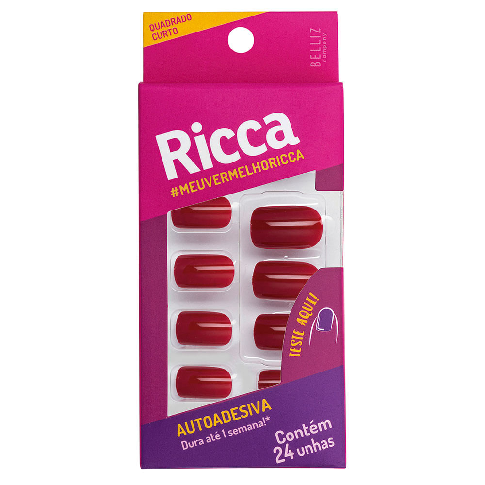 Unhas Postiças Ricca Autoadesivas Vermelho Bordo
