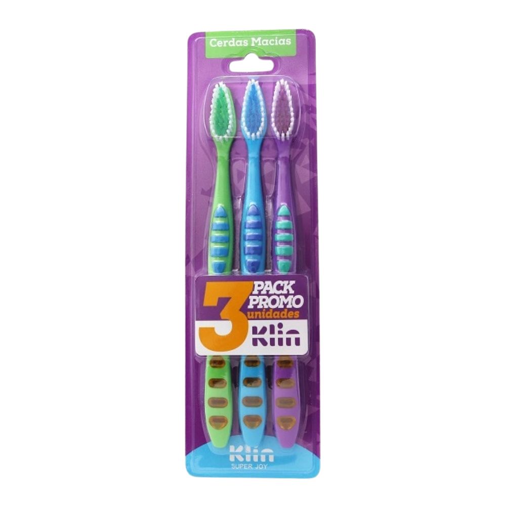 Escova Dental Macia Klin Super Joy Com 3un
